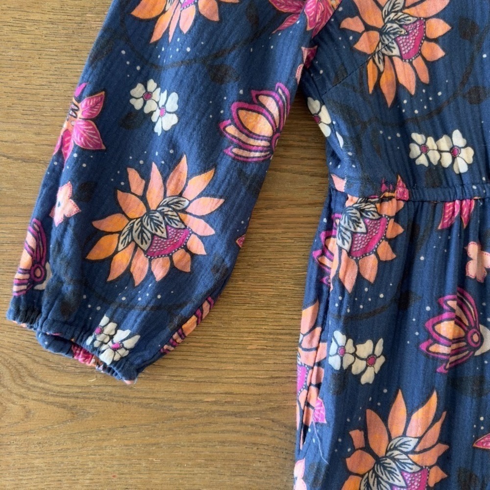 Marine Layer  Willow Long Sleeve V-neck Midi Dress-Cotton-Pockets-Batik Floral-M - Picture 6 of 16
